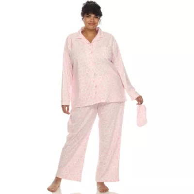 White Mark Women's Plus Size Three-Piece Pajama Set, Pink, 3XL | Belk