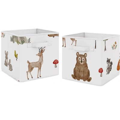 Sweet Jojo Designs Fabric Storage Bins Set Watercolor Woodland Forest Animals Green Brown White | Target
