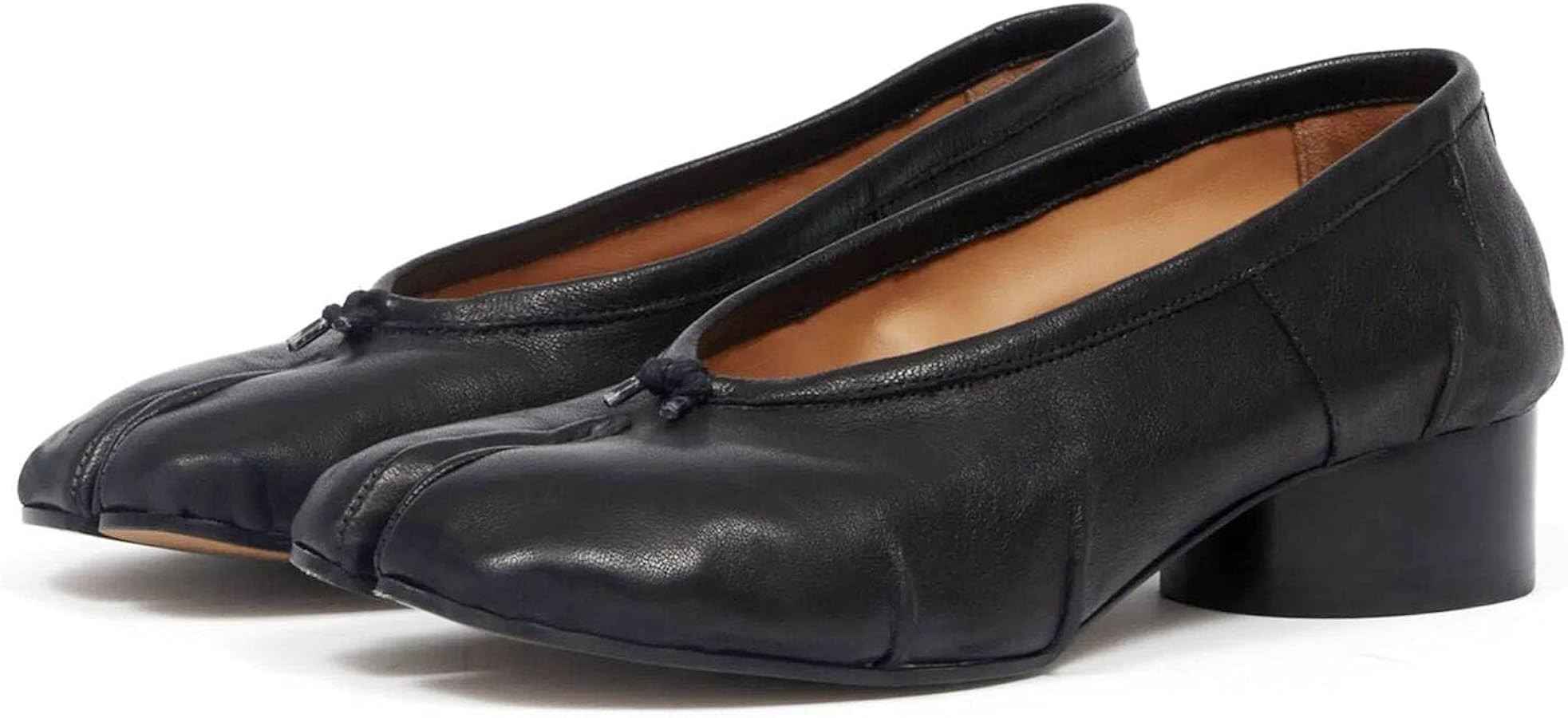 KOKOMOMO Black Split Toe Ballet Heels for Women Japanese Tabi Shoes Cylindrical Low Heels Pumps C... | Amazon (US)