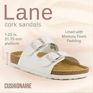 CUSHIONAIRE Lane Cork Footbed Sandals for Women – Comfortable Double Buckle Slip-On with Genuin... | Amazon (US)