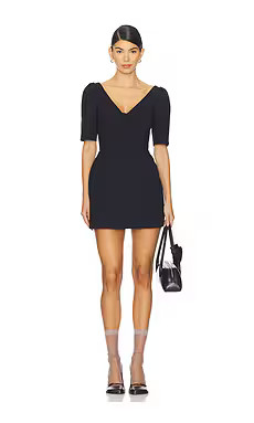 Shushu/Tong V-neck Bow Mid-sleeve Dress in Navy Blue from Revolve.com | Revolve Clothing (Global)