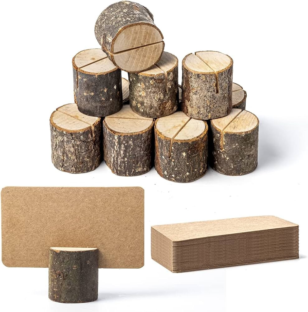 12Pcs Mini Wood Place Card Holders and 24Pcs Kraft Place Cards, Rustic Table Number Holders, Food... | Amazon (US)