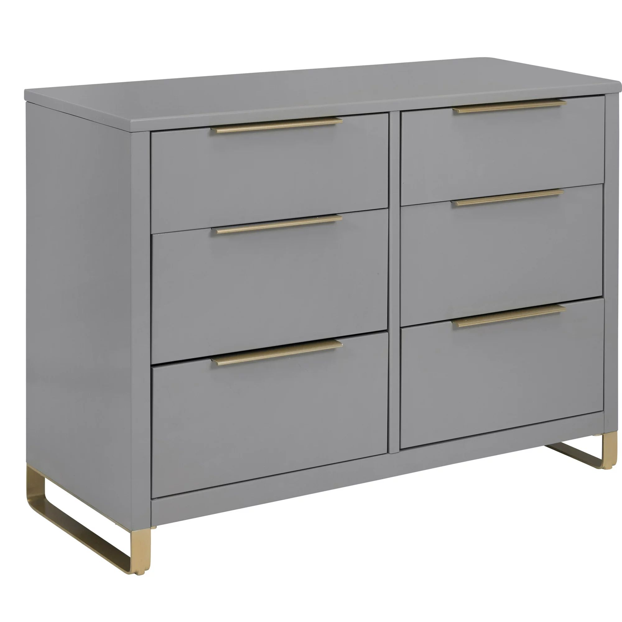 MoDRN Glam 6 Drawer Dresser, Grey with Satin Brass | Walmart (US)