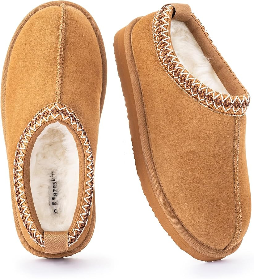 mazeskin Women's 100% Shearling Genuine Suede Slippers, Memory Foam Australian Sheepskin Waterpro... | Amazon (US)