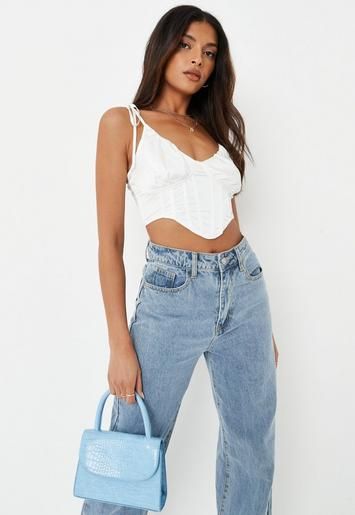 Missguided - White Satin Tie Shoulder Corset Top | Missguided (US & CA)
