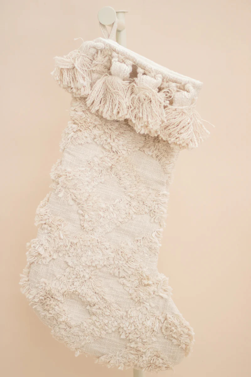 Cream Tufted Stocking with Tassels | APIARY by The Busy Bee