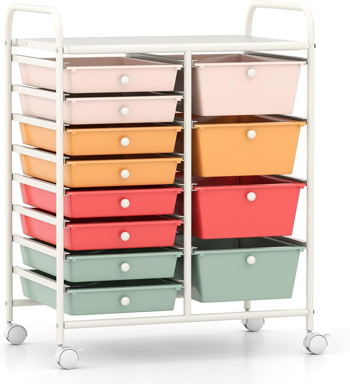 12 Drawer Rolling Storage Cart, Rolling Cart with Drawers for Classroom, Art Supply Craft Organizer on Wheel with Metal Frame & Handles for Home Office School (Macaron, 12 Drawer Left-Right) | Amazon (US)