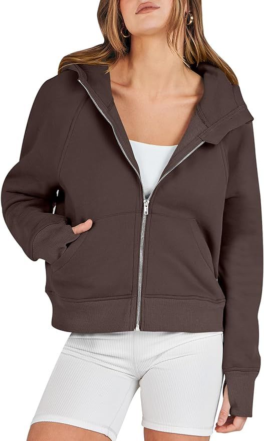 ANRABESS Women Hoodies Fleece Lined Full Zipper Sweatshirts Long Sleeve Crop Tops Clothes Sweater... | Amazon (US)