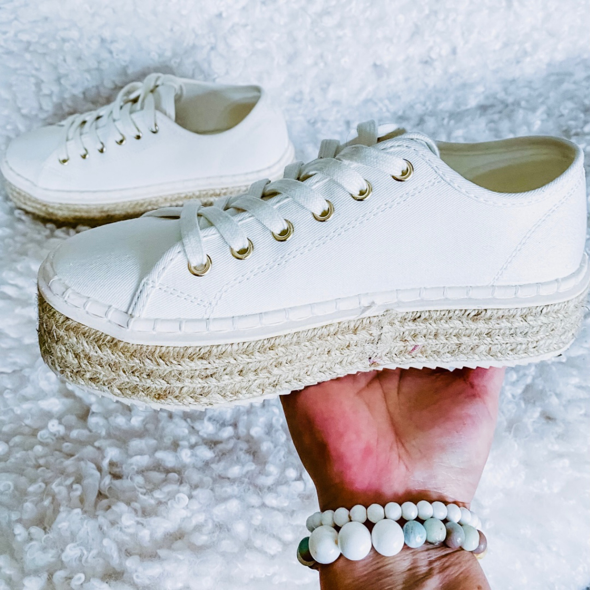 Espadrille Sneaks! They’re perfect for any outfit!🌸 Bracelets are mine (designed and made).⭐️

#LTKshoecrush #LTKstyletip #LTKFind