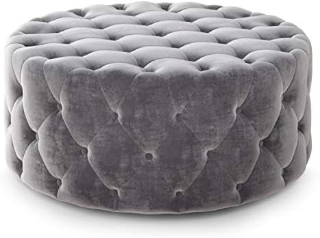SIMPLIHOME Bergen 36 inch Wide Square Coffee Table Modern Round Tufted Ottoman in Grey Velvet for... | Amazon (US)