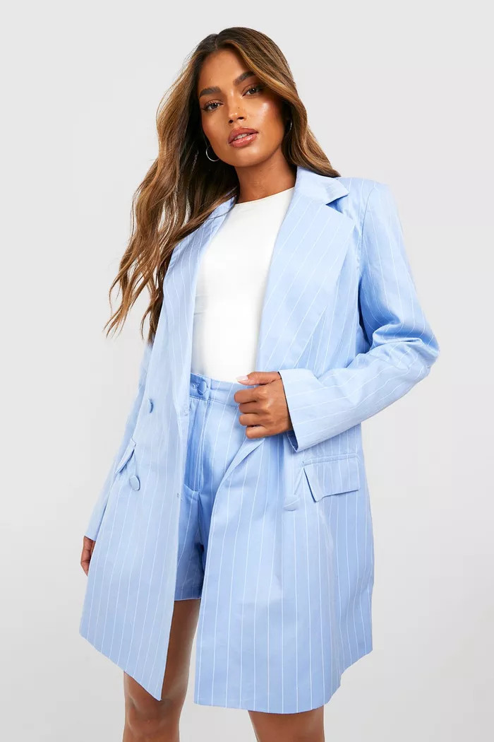 Pinstripe Oversized Longline Blazer | Boohoo.com (US & CA)