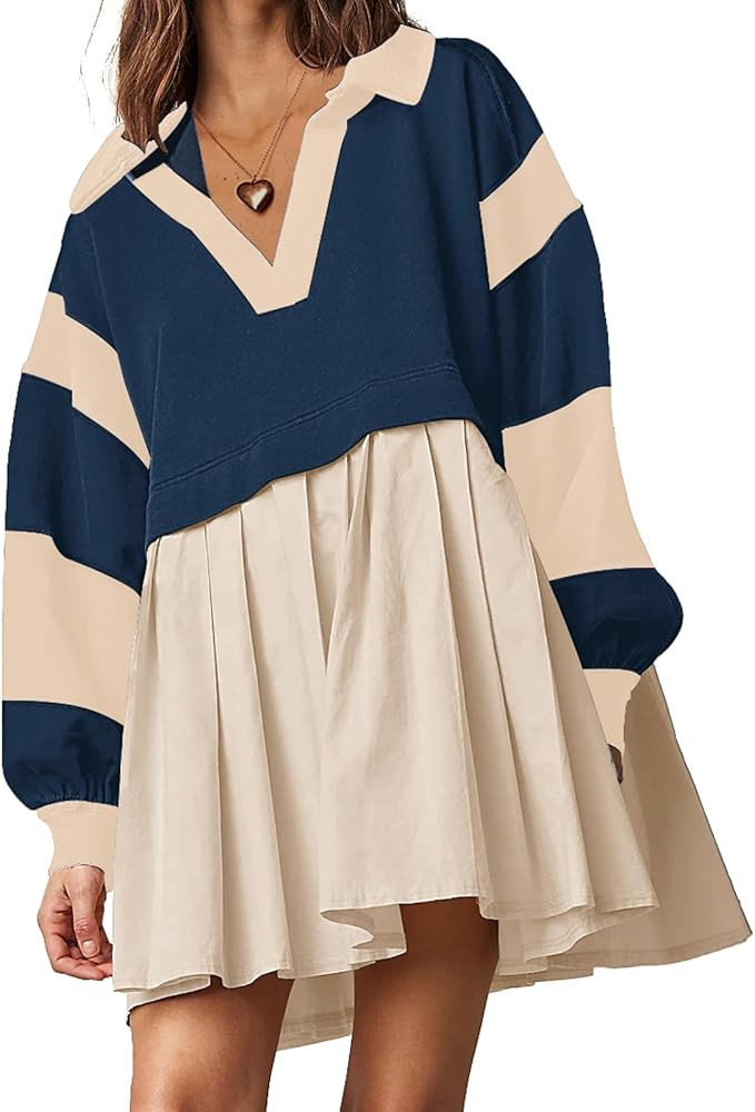 SAUKOLE Oversized Sweatshirt Patchwork Dress Mini Dress | Amazon (US)
