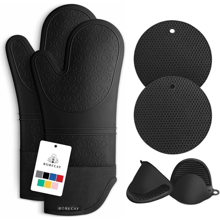 Extra Long Oven Mitts and Pot Holders Sets, RORECAY Heat Resistant Silicone Oven Mittens with Min... | Walmart (US)