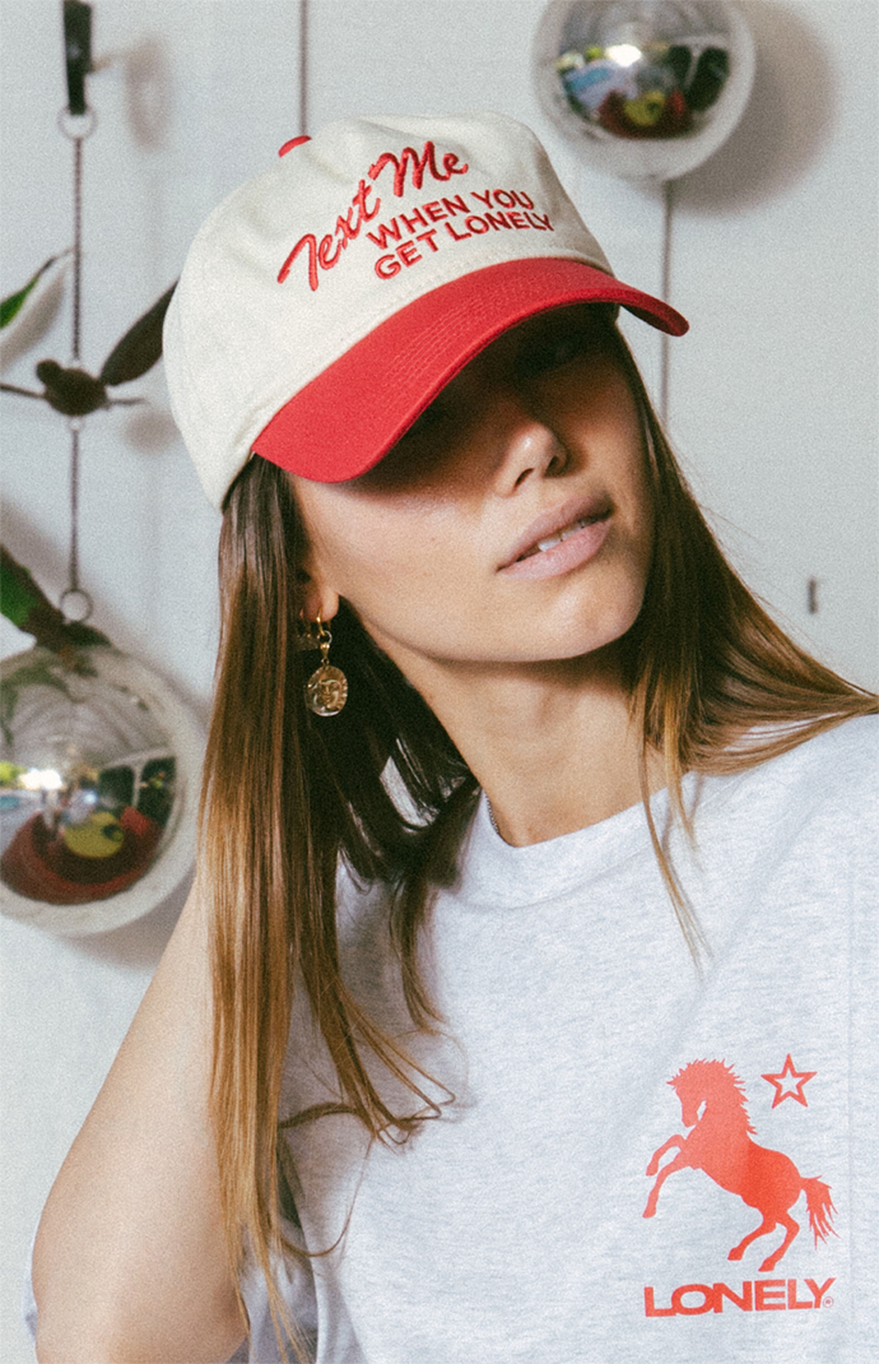 LONELY GHOST Cream & Red Text Me When You Get Lonely Snapback Hat | PacSun