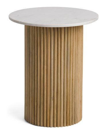 Wood And Marble Reeded Side Table | TJ Maxx