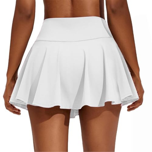 Avidlove Mini Skirt for Women High Waist Drawstring Skater Skirt Pleated Skater Skirts(White,XL) | Amazon (US)