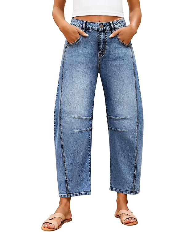 ZISICA Womens Barrel Jeans for Women Trendy 2026 High Waisted Wide Leg Stretchy Baggy Ankle Denim... | Amazon (US)