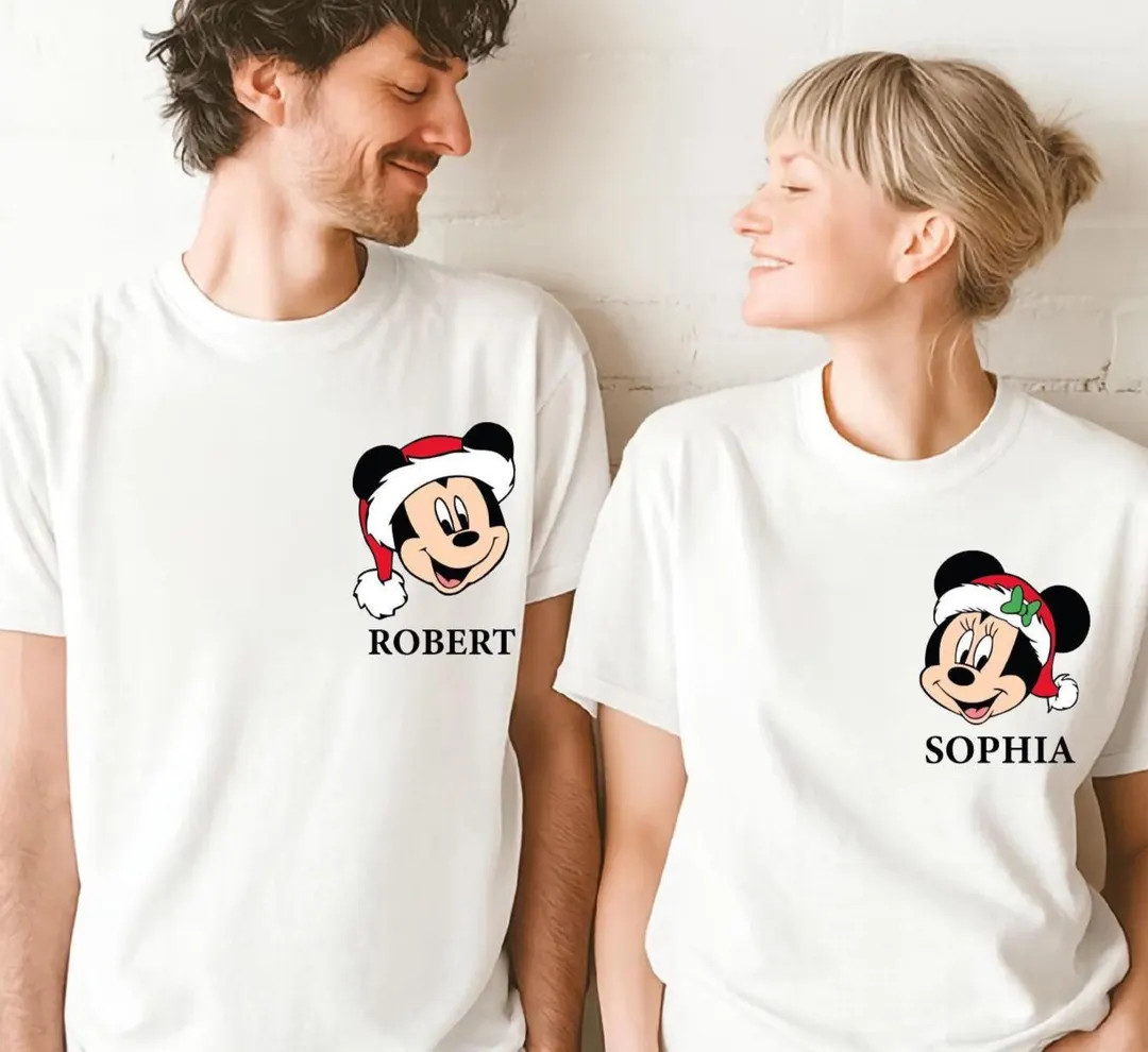 Custom Christmas Disney Family Pocket Shirts Christmas Mickey Minnie Couple Santa Sweaters - Etsy | Etsy (US)