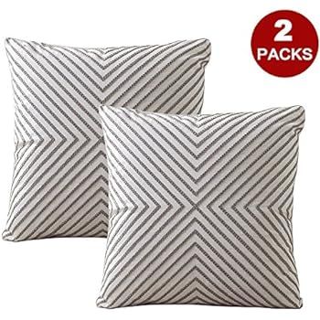 LIFONDER Embroidered Cushion Covers Pillow Cases - Home Decor Accent Gray Line Stripe Pattern Cot... | Amazon (US)