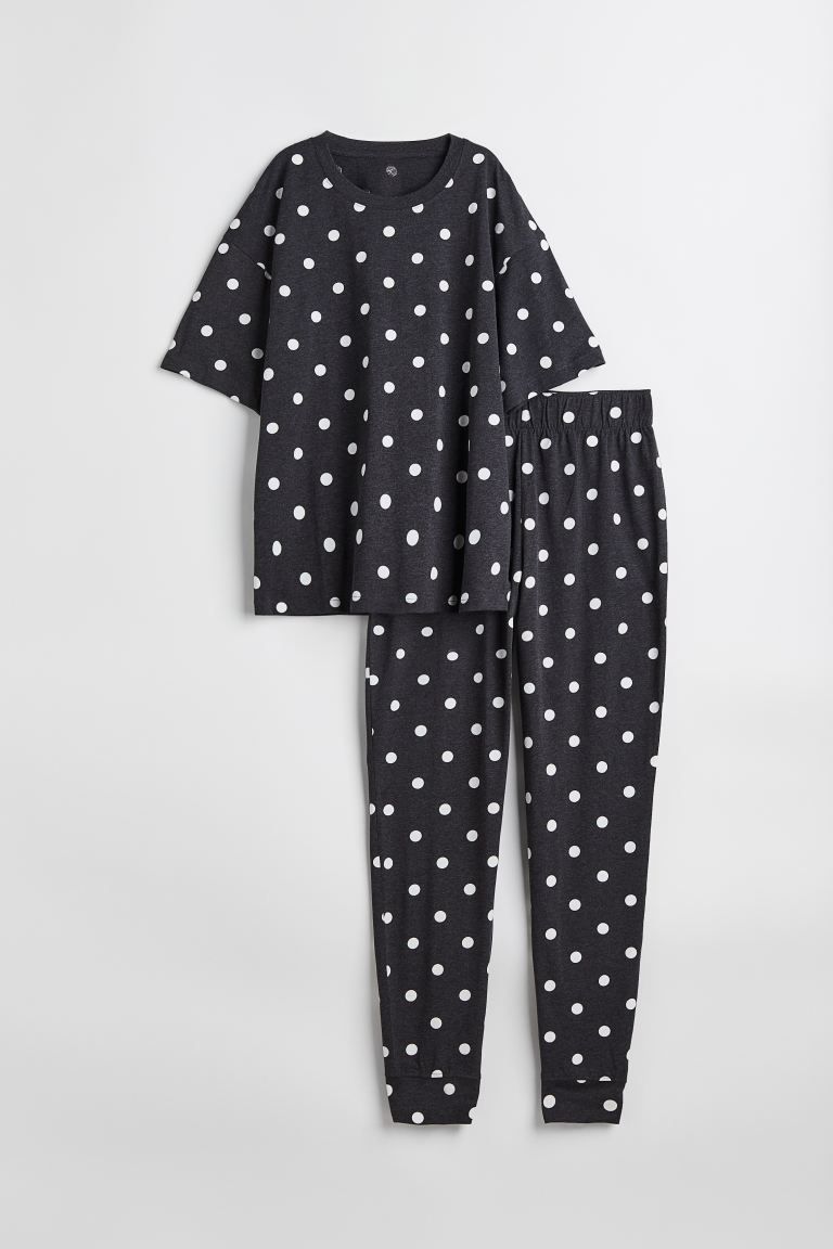Tricot pyjama - Donkergrijs/stippen - DAMES | H&M NL | H&M (DE, AT, CH, DK, NL, NO, FI)