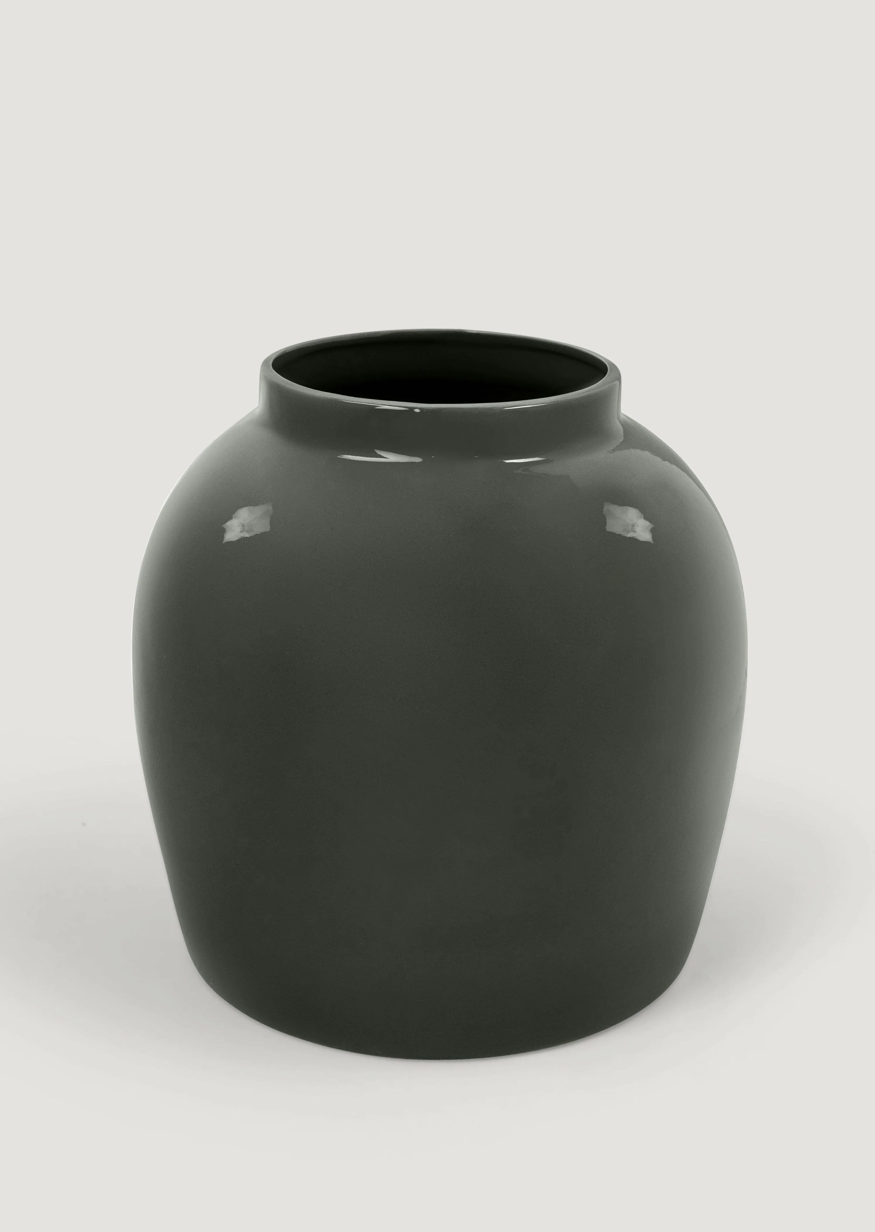 Afloral Ceramic Jar Vase in Glossy Smoked Taupe - 11" | Afloral
