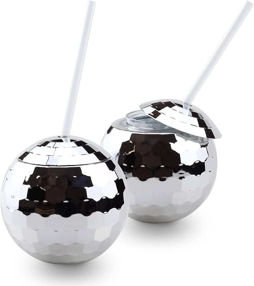 Towjaw 2Pcs Disco Ball Cups（20oz）-1970s Silver Disco Ball Drinking Cup，Disco Ball Cups with... | Amazon (US)