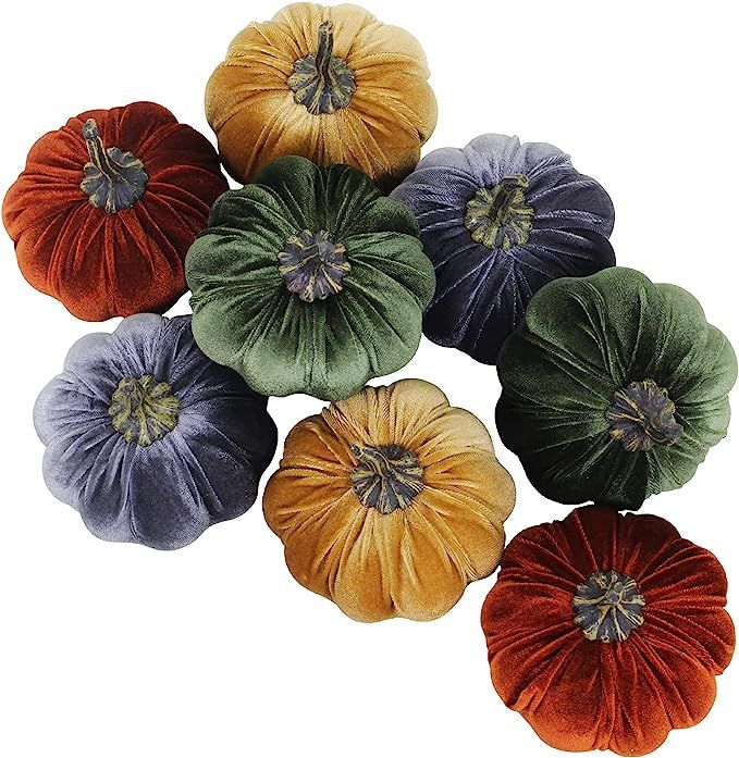 Set of 8 Faux Rustic Harvest Decorative Pumpkins Velvet Foam Pumpkins Fabric Pumpkins in Orange G... | Amazon (US)