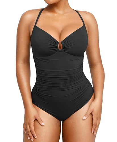 SHAPELLX Womens Swimsuits Tummy Control Bathing Suit Slimming One Piece U-Ring Shapewear Shaping Swimwear Black XX-Large | Amazon (US)