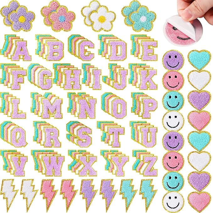 136 Pcs Chenille Iron on Patches for Clothing Letter Patches Self Adhesive Chenille Patches Cute ... | Amazon (US)