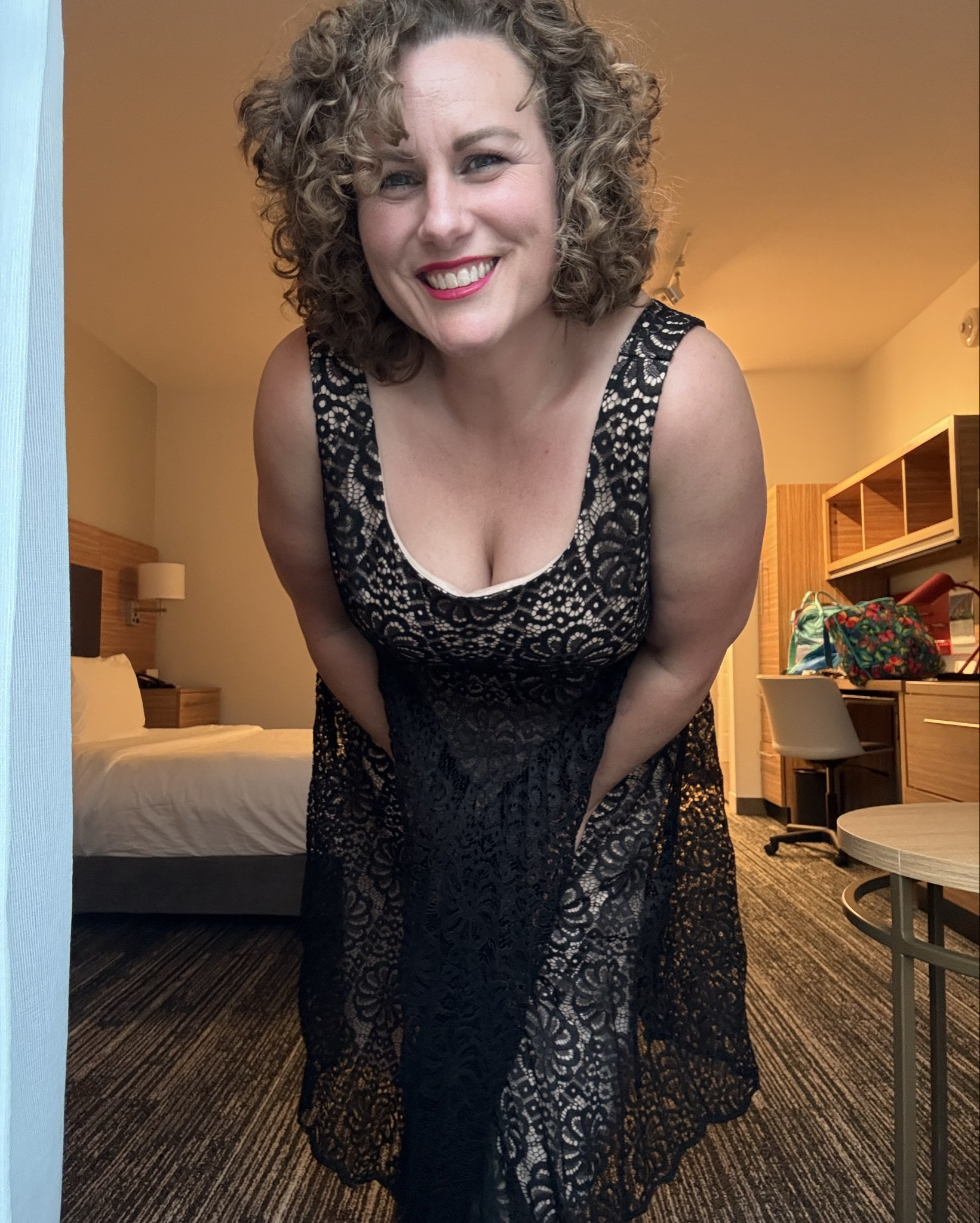 This black lace midi dress is so comfortable! Perfect for the holiday season and the opera this evening! I’m wearing a size 18, the 16 fit better in the chest and shoulders, but the 18 belt was more comfortable. 

#LTKWedding #LTKMidsize #LTKHoliday
