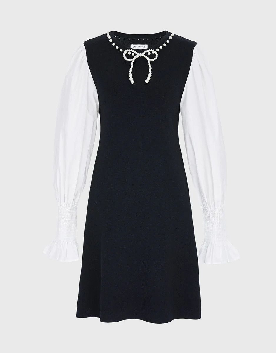 2 In 1 Beaded Frill Trim Knitted Dress | Urban Revivo