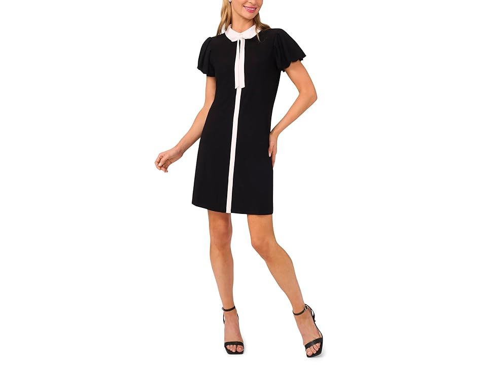 CeCe Collared Bow Neck Puff Sleeve Knit Dress Women's Dress Rich Black : LG, Polyester/Spandex | Zappos