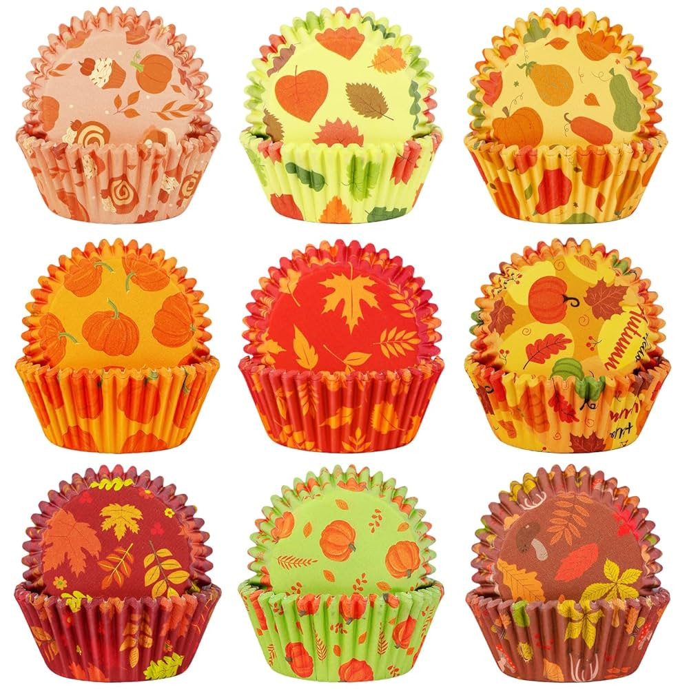 SANNIX 450pcs Fall Cupcake Liners, Thanksgiving Pumpkin Maple Leaf Cake Baking Cups Cupcake Wrapp... | Amazon (US)
