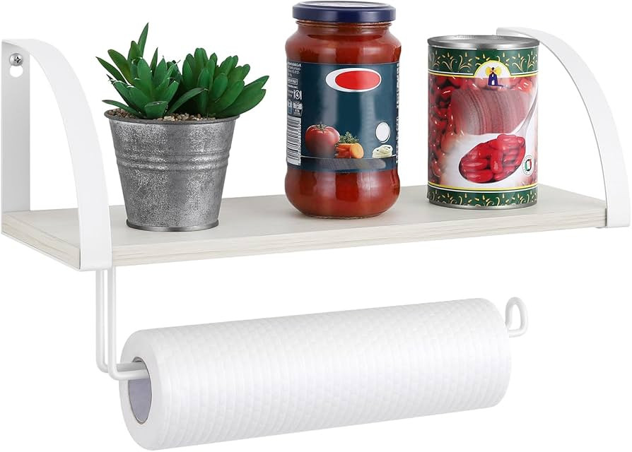 BTY Paper Towel Holder with Shelf Farmhouse Paper Towel Holder Wall Mount Spice Rack Wood Storage... | Amazon (US)