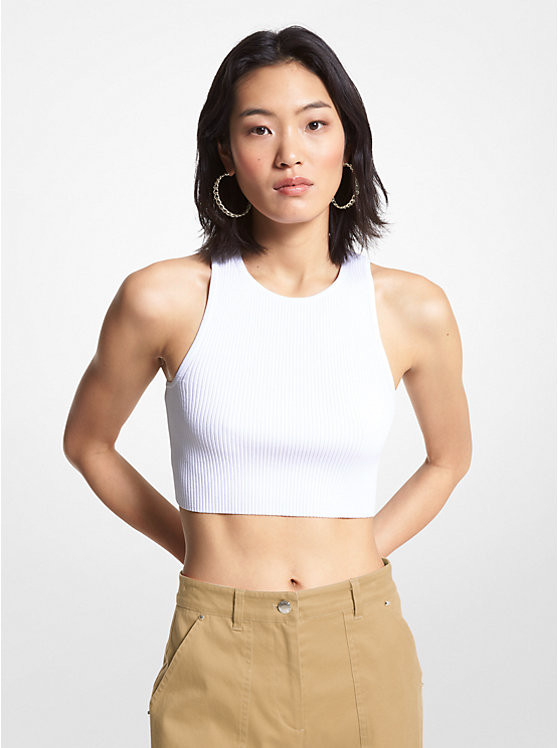 Ribbed Recycled Viscose Blend Cropped Tank Top | Michael Kors US