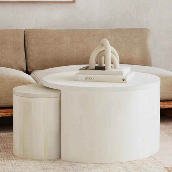 Cyrus Solid Wood Drum 2 Nesting Tables Set with Storage | Wayfair North America