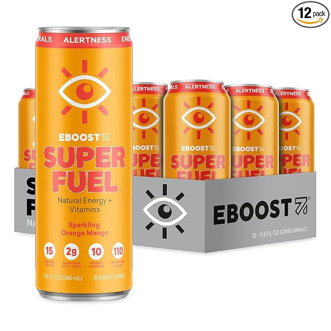 EBOOST Super Fuel Natural Energy Drink - Orange Mango - 12 Pack x 11.5 Fl Oz - Natural Caffeine f... | Amazon (US)