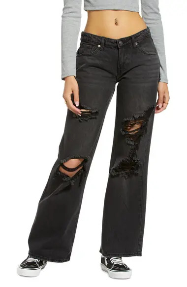 BP. Women's Destroyed Wide Leg Jeans (Black Destroy) | Nordstrom