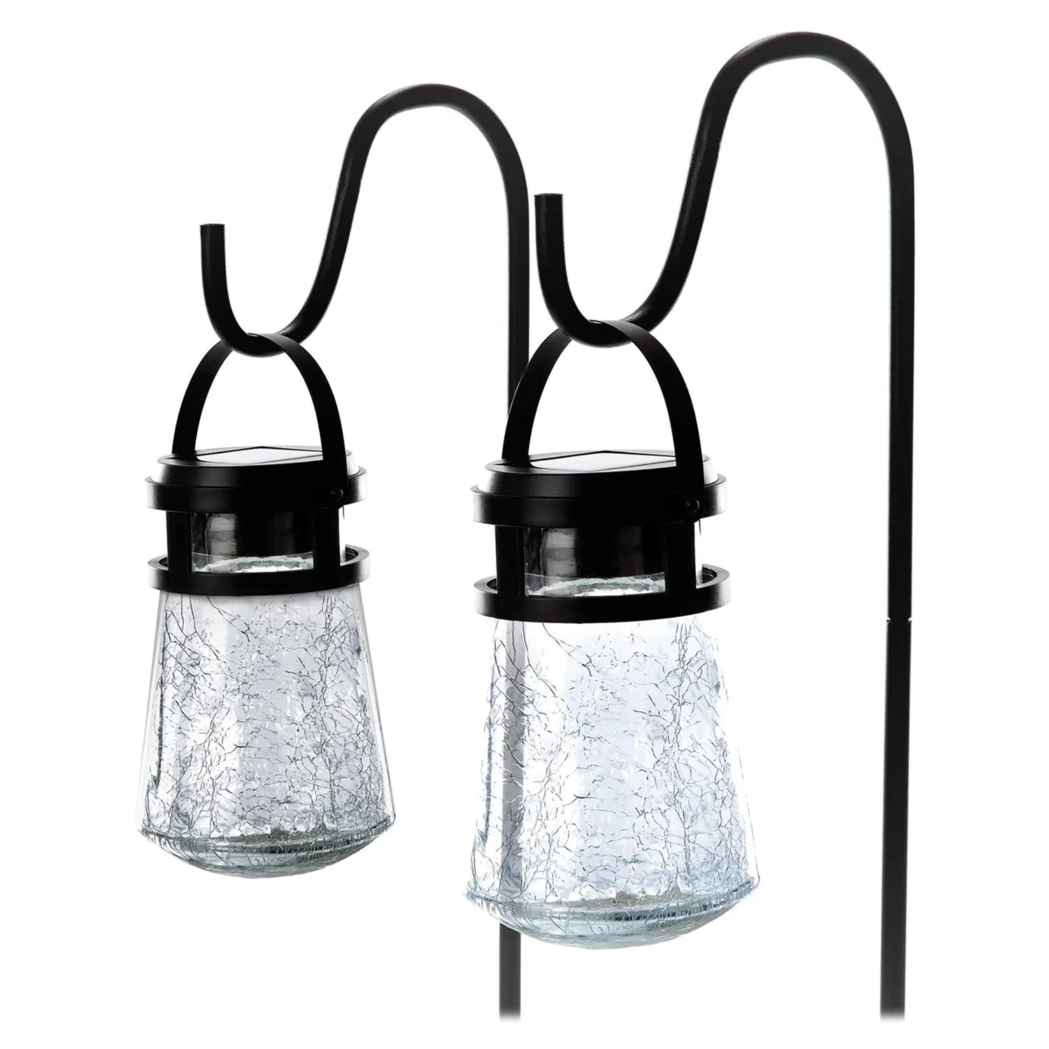 Home Zone Security Solar Crackle Glass Solar Lanterns Light, 10 Lumens 3000K LED, 2-Pack, Black | Walmart (US)