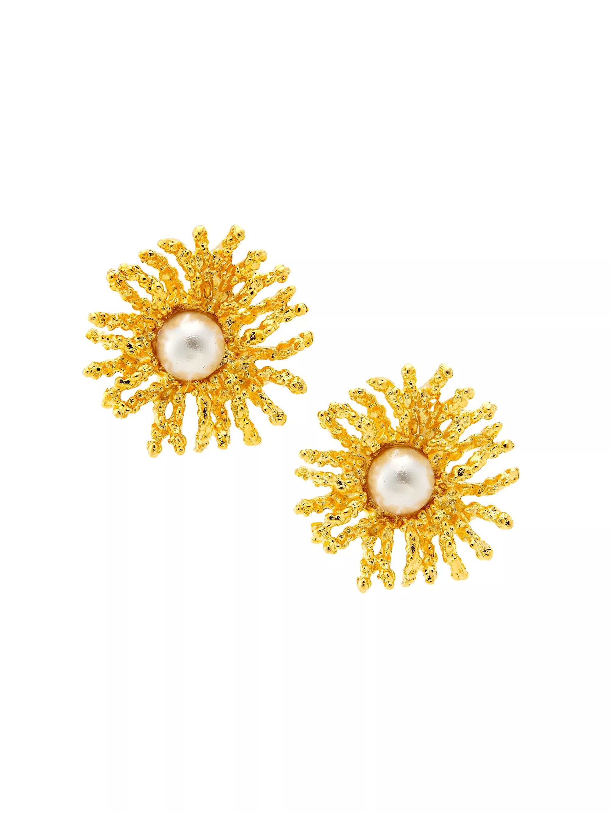 Coral Reef 22K Gold-Plated & Faux Pearl Stud Earrings | Saks Fifth Avenue