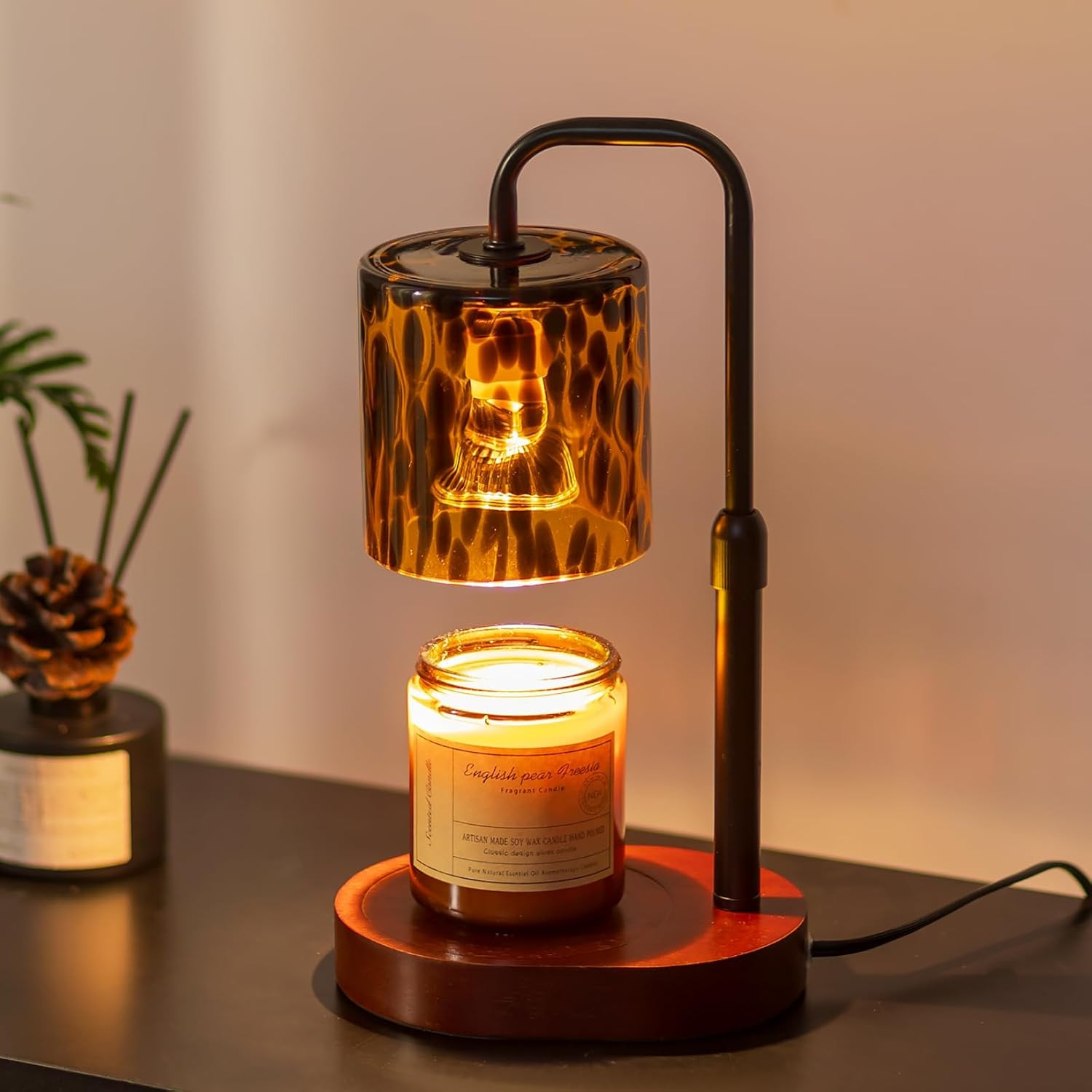 Candeldo Tortoise Shell Home Decor: Black Candle Warmer Lamp with Timer Vintage Leopard Lamp with 2 Bulbs Height Adjustable Candle Warmer Dimmable Christmas Gift for Women | Amazon (US)