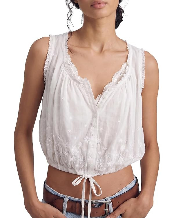 Gnveub Womens Summer Boho Lace Tank Cami Tops Button Down Sleeveless Flowy Blouses Crop Tops Clot... | Amazon (US)