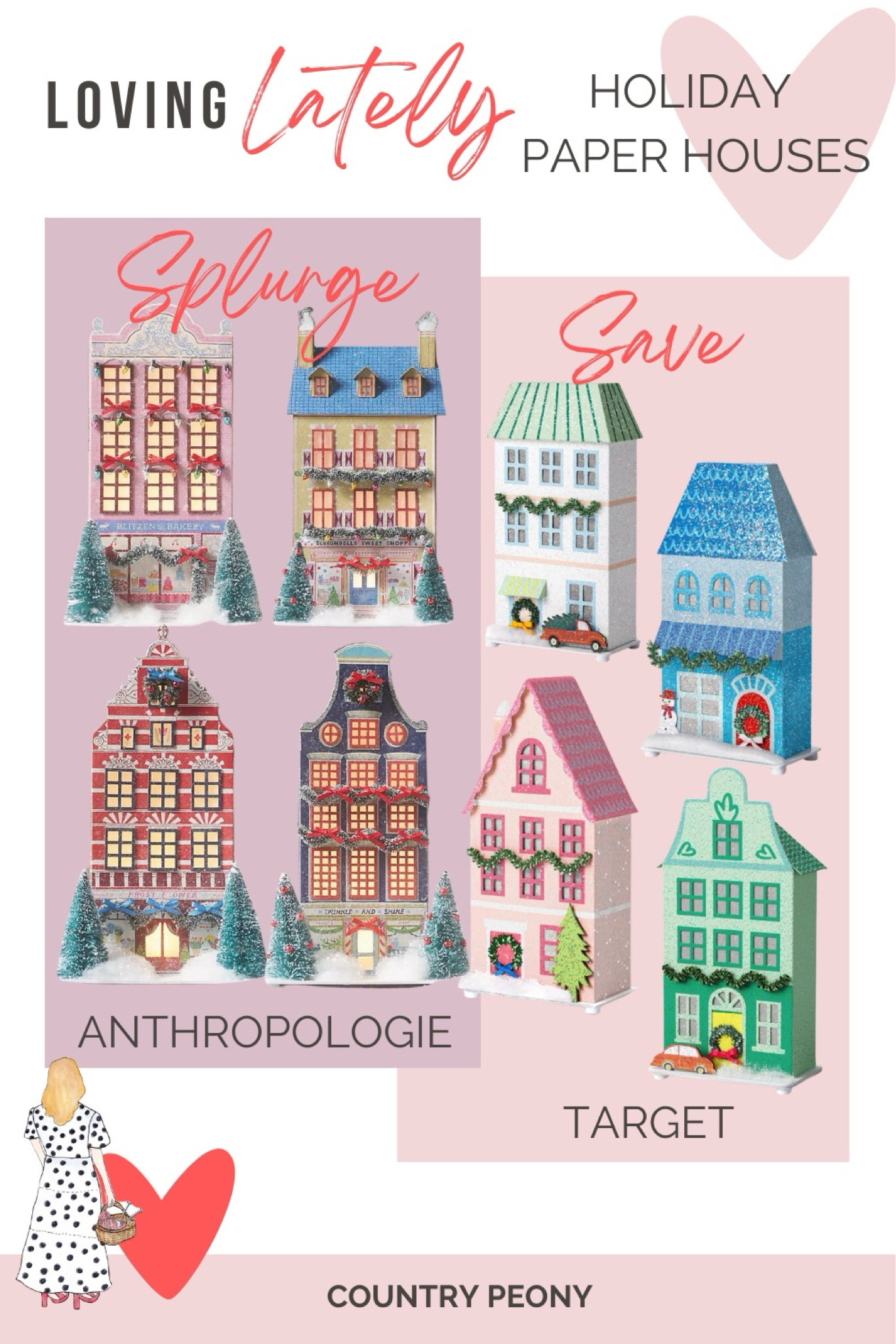 
Loving Lately: Splurge or Save? Holiday Paper House Edition. I LOVE the Anthropologie holiday paper houses, but they are expensive. Target has some cute options at a much better price point, if you want to save!

#LTKSeasonal #LTKfindsunder100 #LTKhome