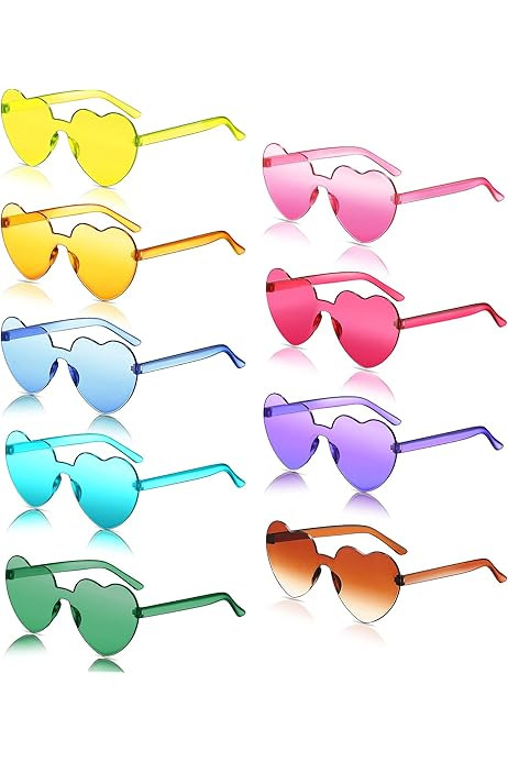 10 Pairs Heart Shaped Sunglasses Rainbow Sunglasses Candy Color Rimless Glasses for Women Girl Party | Amazon (US)