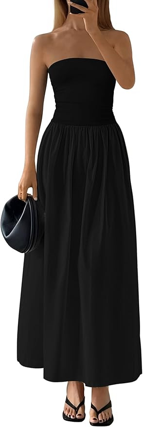 PRETTYGARDEN Women 2026 Summer Elegant Strapless Maxi Dress Tube Top Dress A Line Flowy Long Wedd... | Amazon (US)