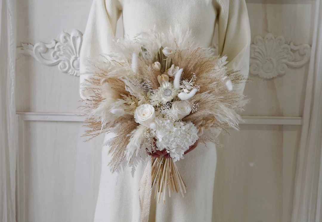 Pampas Grass& Natural Color Dusty /pampas Grass Wedding Bouquet Dried Bridal Bouquet Flower Bouqu... | Etsy (US)