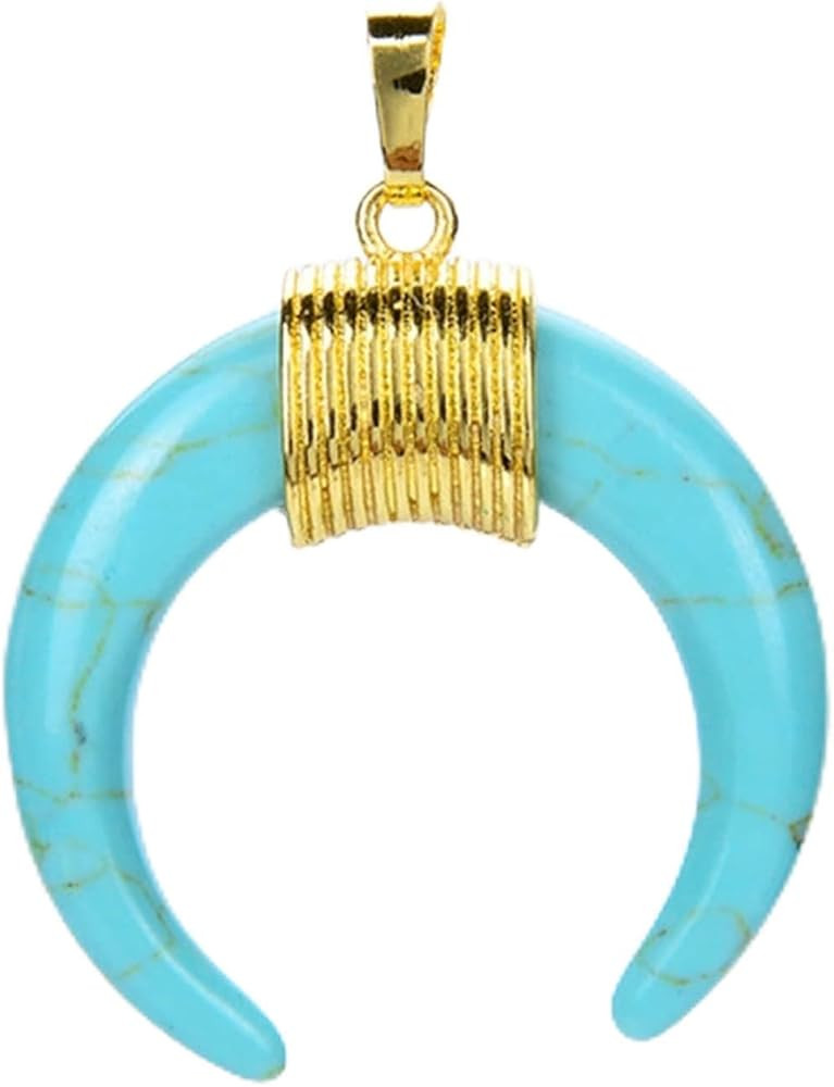 Women Men Necklace Pendant Natural Stone Tiger Eye Black Onxy Moon Crescent Ox Horn Metal Charm P... | Amazon (US)