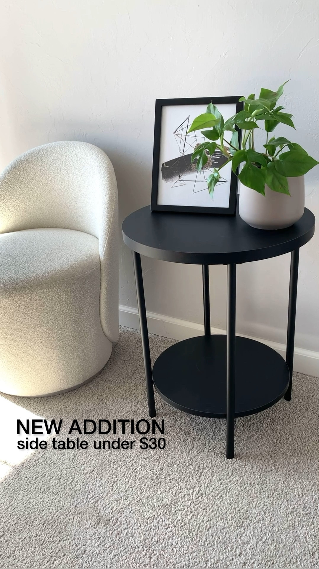 New Addition to out guest bedroom: this side table was under $30, is super cute and was easy to put together.
(The small art print is from my own digital art prints that can be found on my IG link in bio)


Home decor, bedroom decor, side table, end table, black furniture, modern furniture, boucle chair, small art, faux greenery, black frame

#LTKhome #LTKFind #LTKstyletip