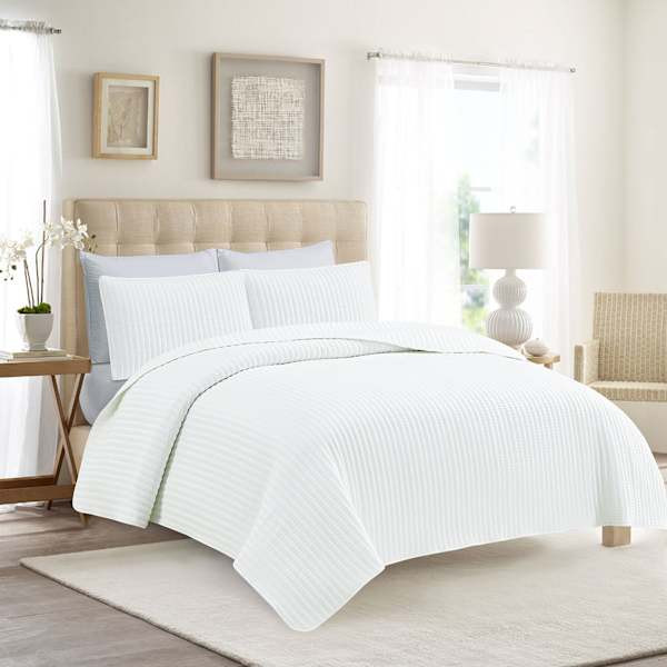 3-Piece White Washed Microfiber Quilt Set, Full/queen, Polyester, sold by At Home | At Home