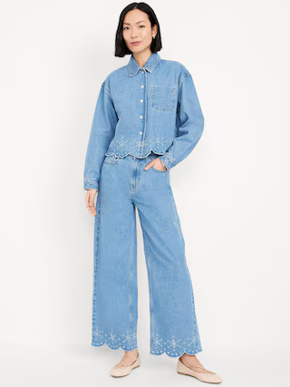 High-Waisted Baggy Wide-Leg Eyelet Ankle Jeans | Old Navy | Old Navy (US)